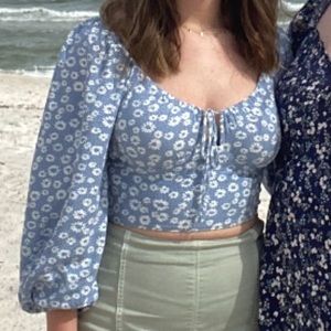 Smocked Floral Top with Peasant Sleeves